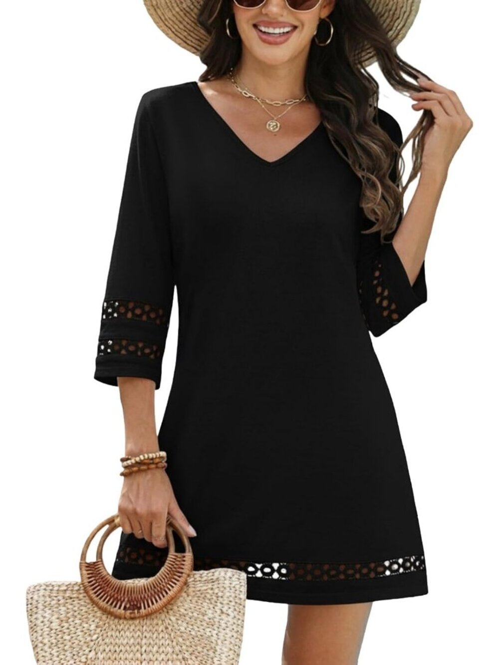 Women's Black Polyester Coverup Beach Swimsuit Coverup Bathing Suit Cover Up